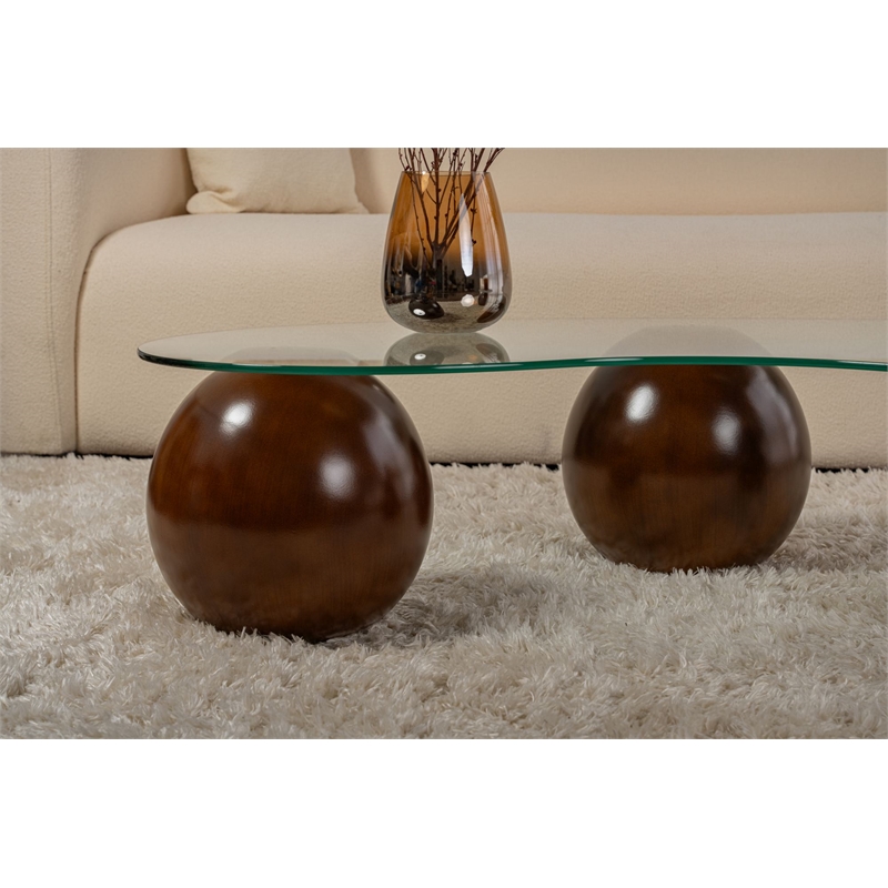 ASIR Hanah Home Sphere Coffee Table in Transparent Walnut
