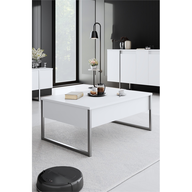 ASIR Hanah Home Luxe Coffee Table in White and Silver