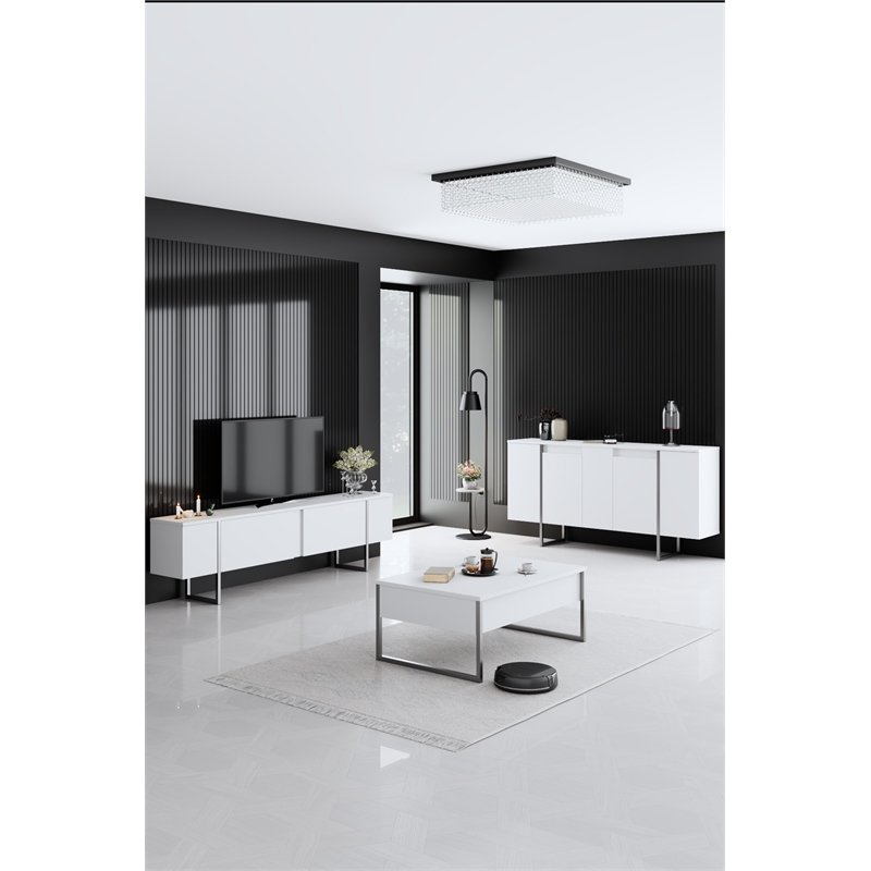 ASIR Hanah Home Luxe Coffee Table in White and Silver