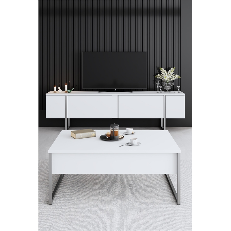 ASIR Hanah Home Luxe Coffee Table in White and Silver