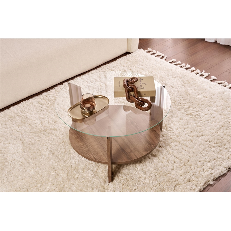 ASIR Hanah Home Clara Coffee Table in Transparent Venezia Walnut