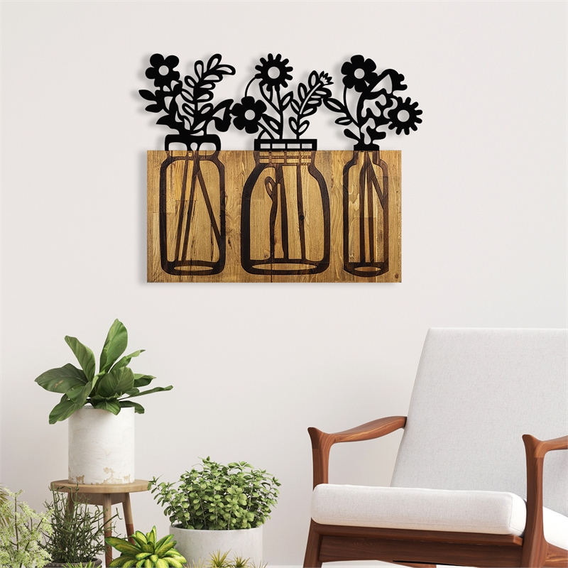 ASIR Wallity Flower 5 Decorative Wooden Wall Accessory in Walnut