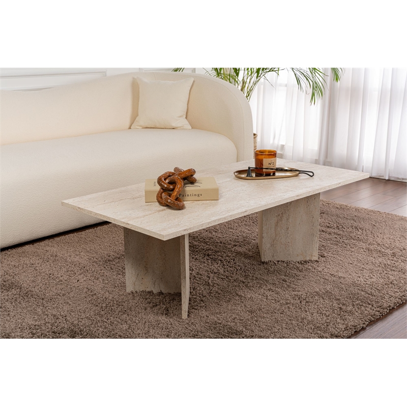 ASIR Hanah Home Sabin Coffee Table in Travertine