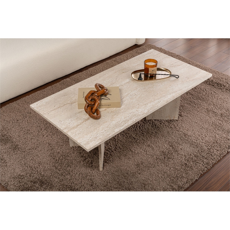ASIR Hanah Home Sabin Coffee Table in Travertine
