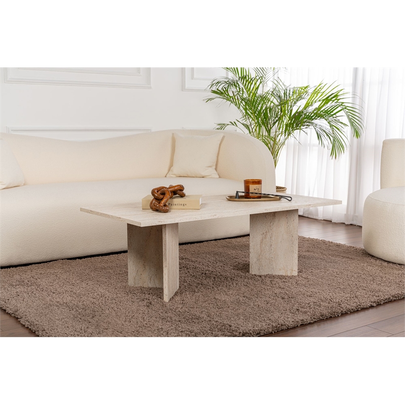 ASIR Hanah Home Sabin Coffee Table in Travertine