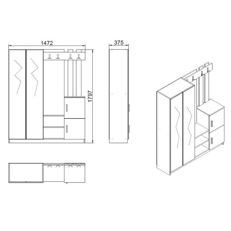 ASIR Hanah Home Dd8-Aw Hall Stand in Pine