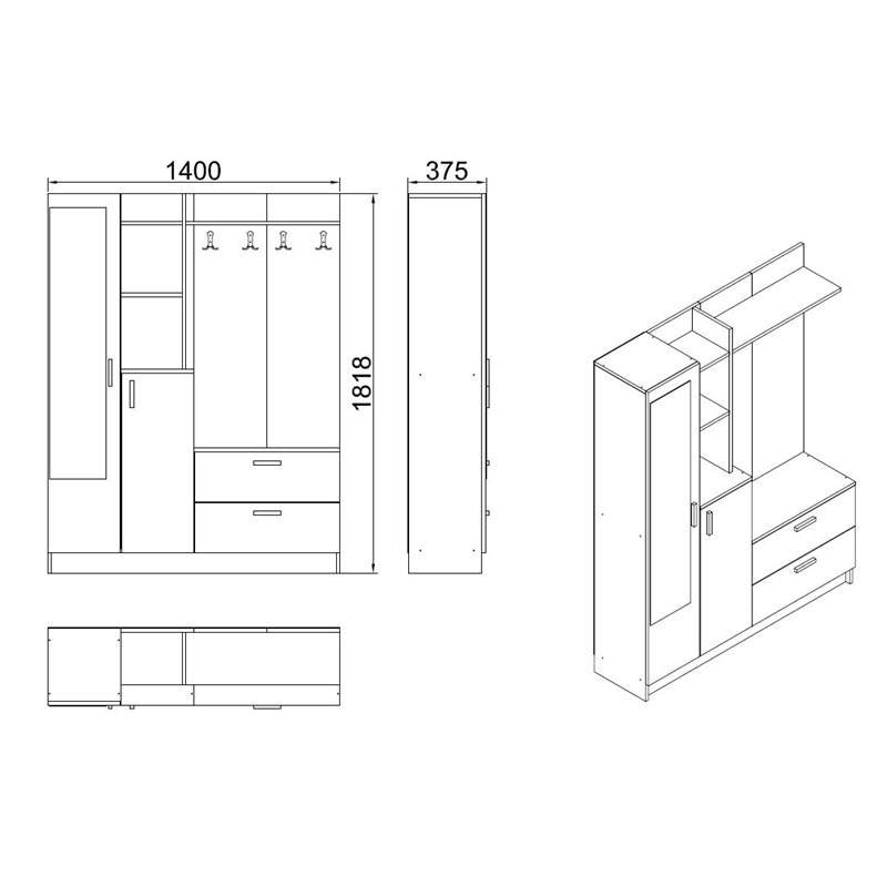 ASIR Hanah Home Dd5-Aa Hall Stand in Pine