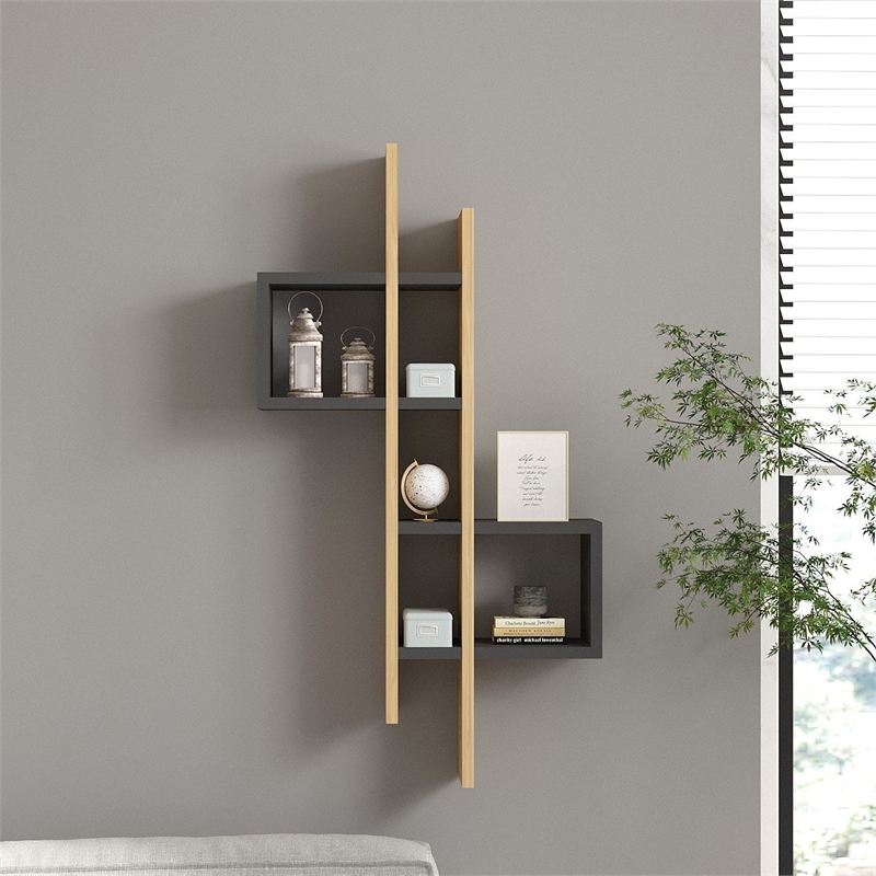 ASIR Hanah Home Emse Wall Shelf in Sapphire Oak and Anthracite
