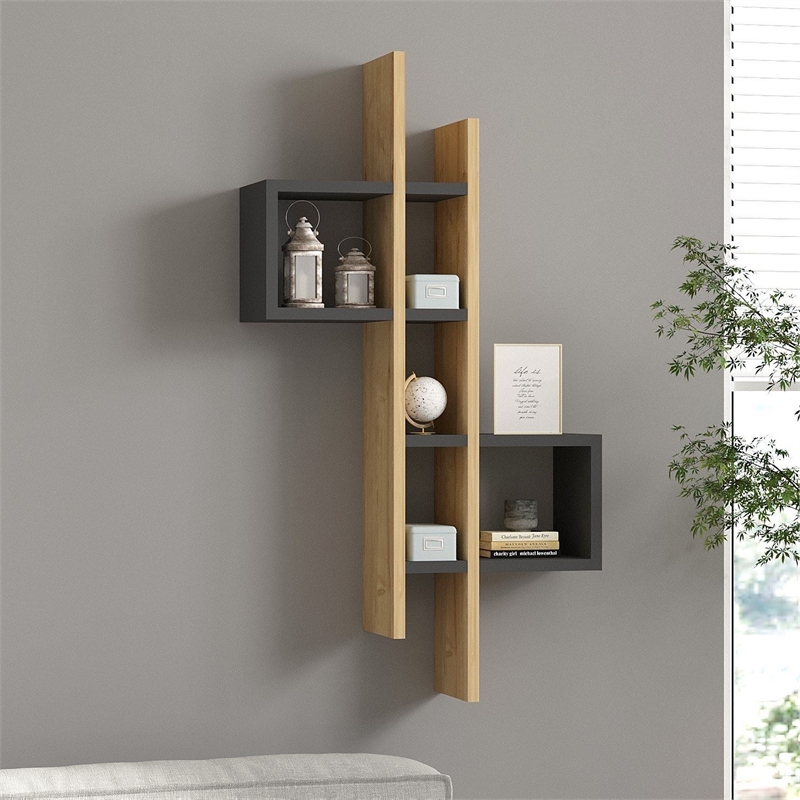 ASIR Hanah Home Emse Wall Shelf in Sapphire Oak and Anthracite