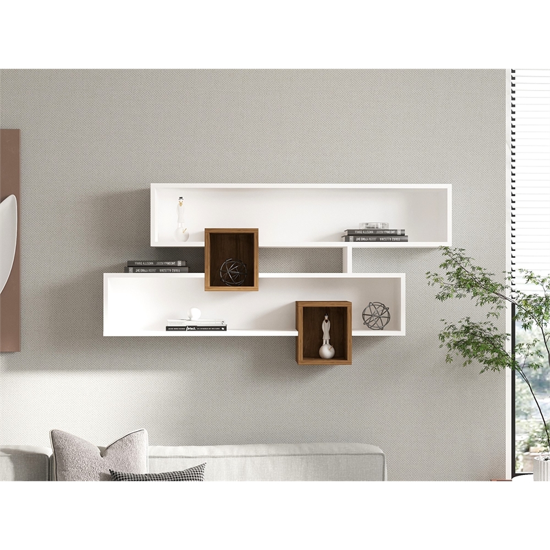 ASIR Hanah Home Karen Wall Shelf in Walnut and White