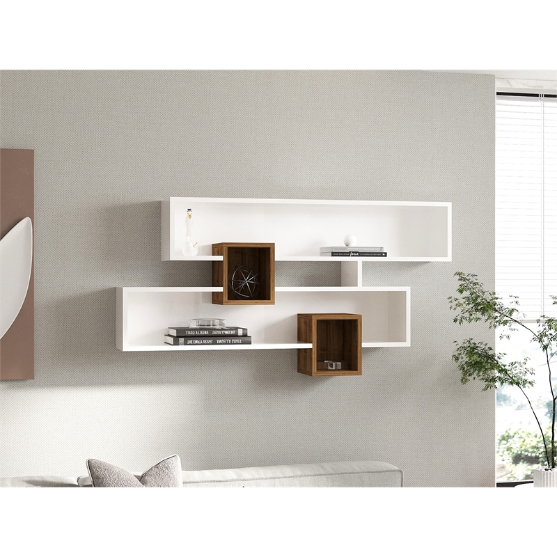 ASIR Hanah Home Karen Wall Shelf in Walnut and White