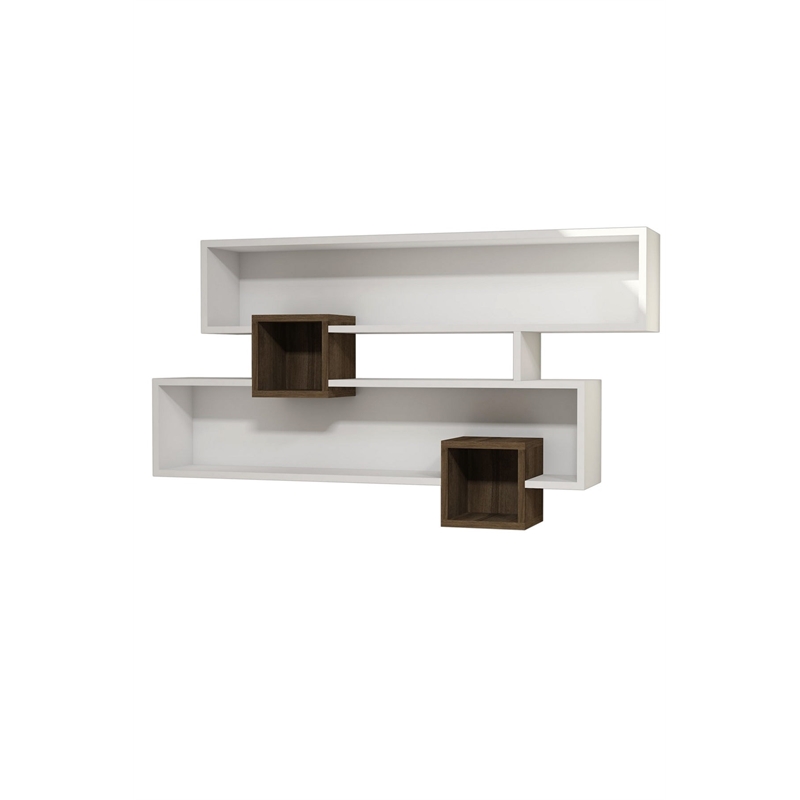 ASIR Hanah Home Karen Wall Shelf in Walnut and White