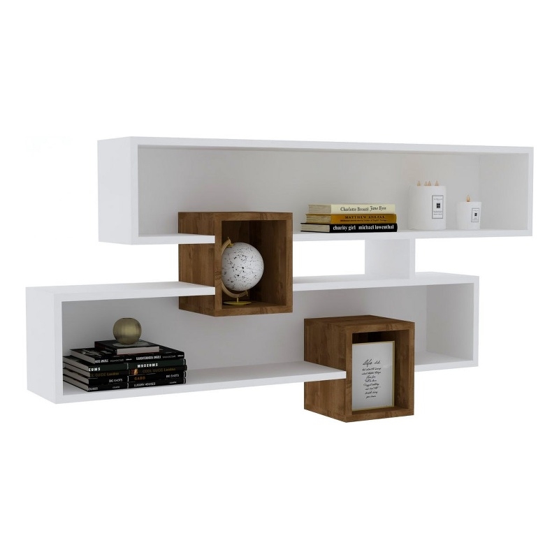 ASIR Hanah Home Karen Wall Shelf in Walnut and White