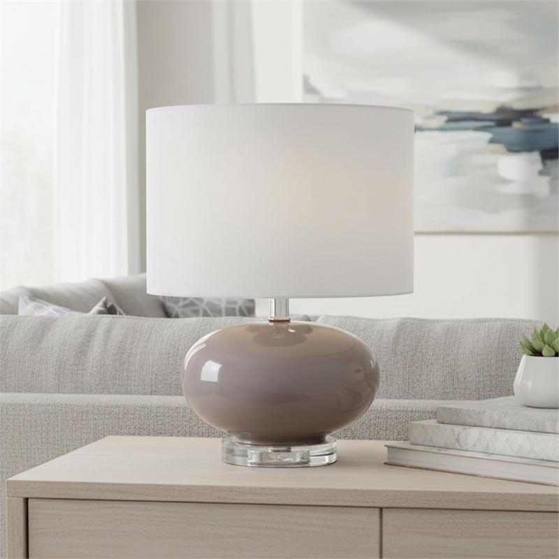 Isabela Glossy Glass Round Table Lamp in Gray