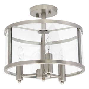 Salerno 13&quot 3-Light Semi-Flushmount Ceiling Light in Brushed Nickel