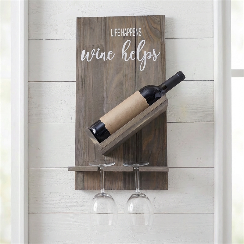 Sarlat Wine Bottle Wall Decor Shelf in Rustic Gray
