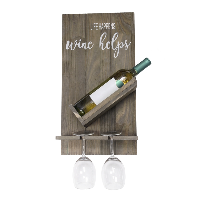 Sarlat Wine Bottle Wall Decor Shelf in Rustic Gray