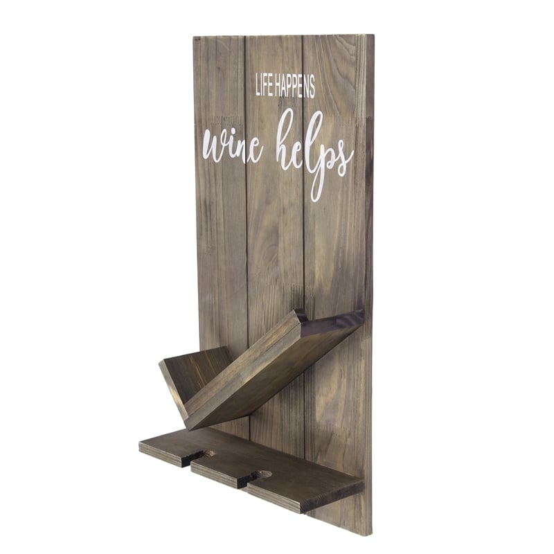 Sarlat Wine Bottle Wall Decor Shelf in Rustic Gray
