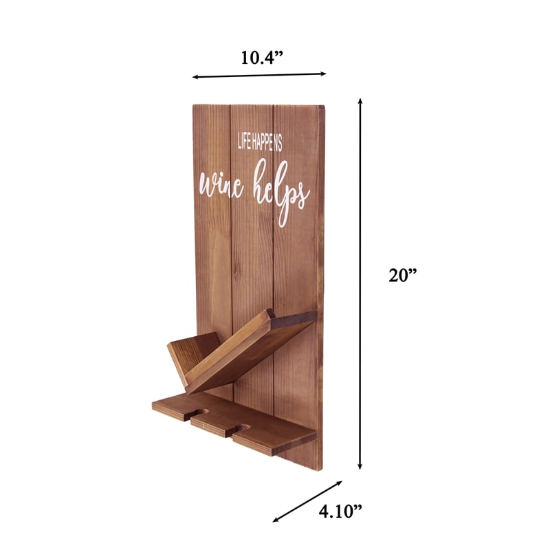 Sarlat Wine Bottle Wall Decor Shelf in Rustic Wood