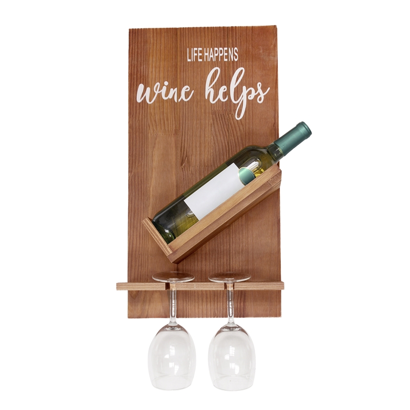 Sarlat Wine Bottle Wall Decor Shelf in Rustic Wood