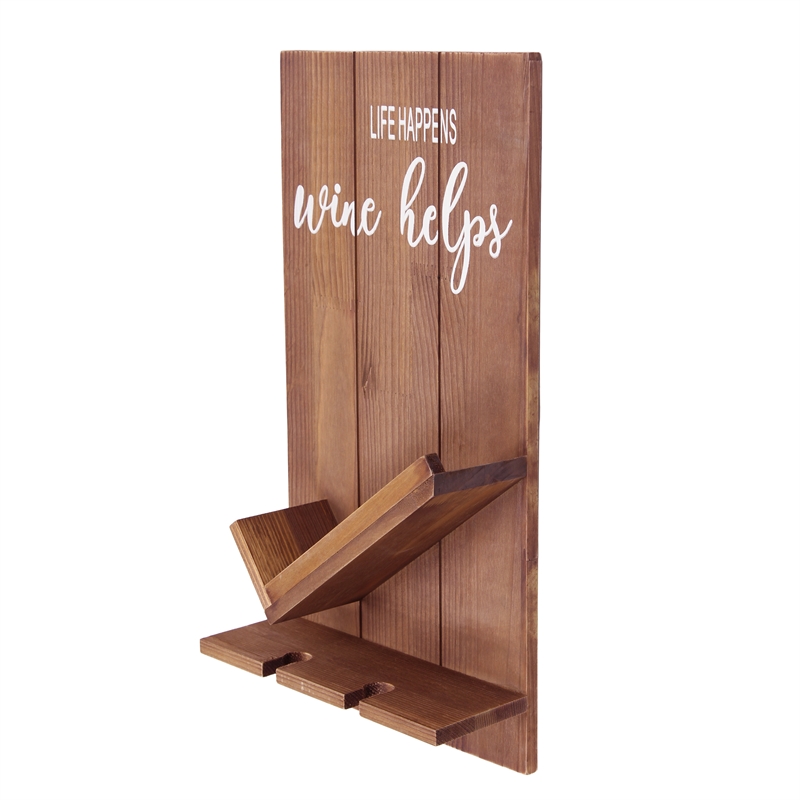 Sarlat Wine Bottle Wall Decor Shelf in Rustic Wood
