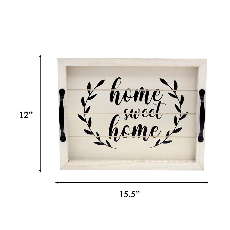 Verona Home Sweet Home Wooden Serving Tray with LED in White & Black