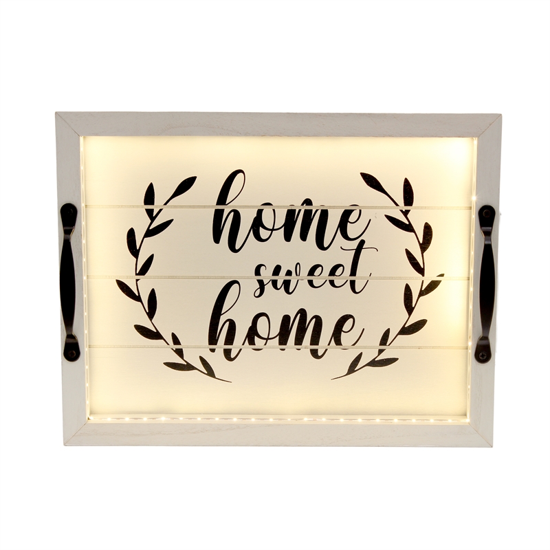 Verona Home Sweet Home Wooden Serving Tray with LED in White & Black
