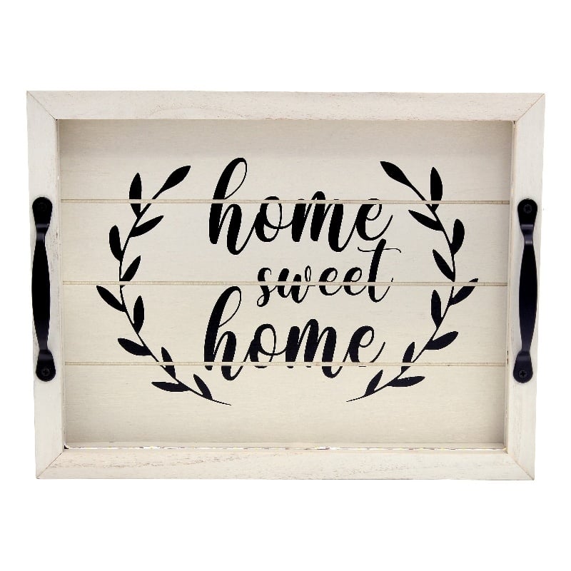 Verona Home Sweet Home Wooden Serving Tray with LED in White & Black