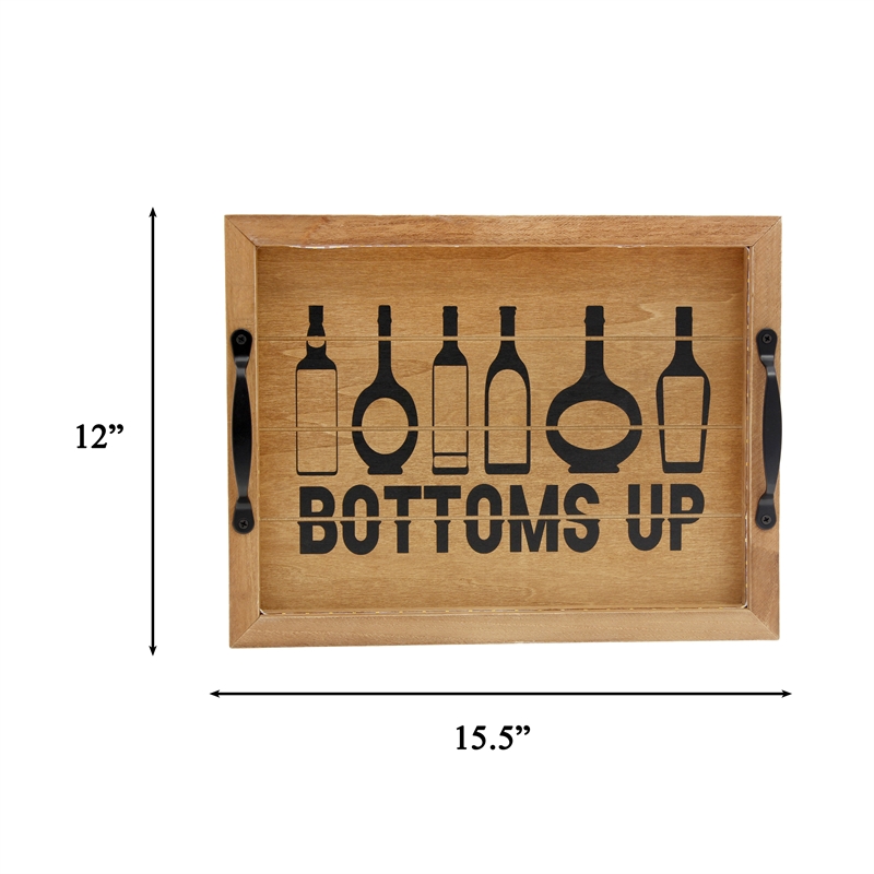 Verona Bottoms Up Wooden Serving Tray with LED in Wood & Black
