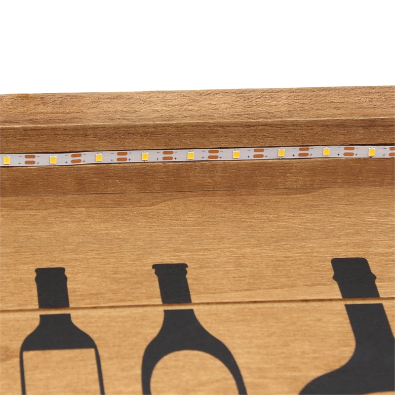 Verona Bottoms Up Wooden Serving Tray with LED in Wood & Black