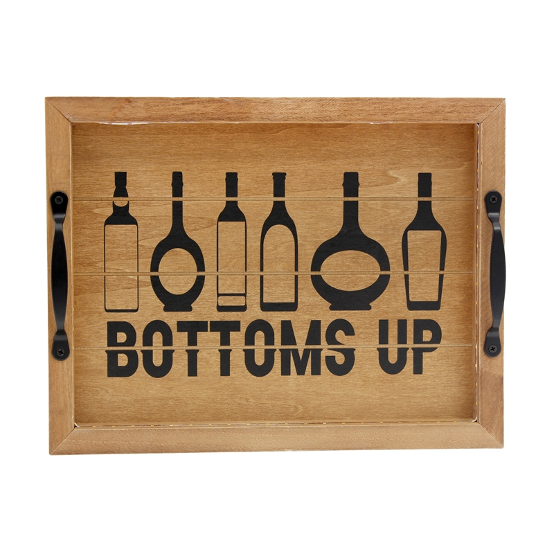 Verona Bottoms Up Wooden Serving Tray with LED in Wood & Black