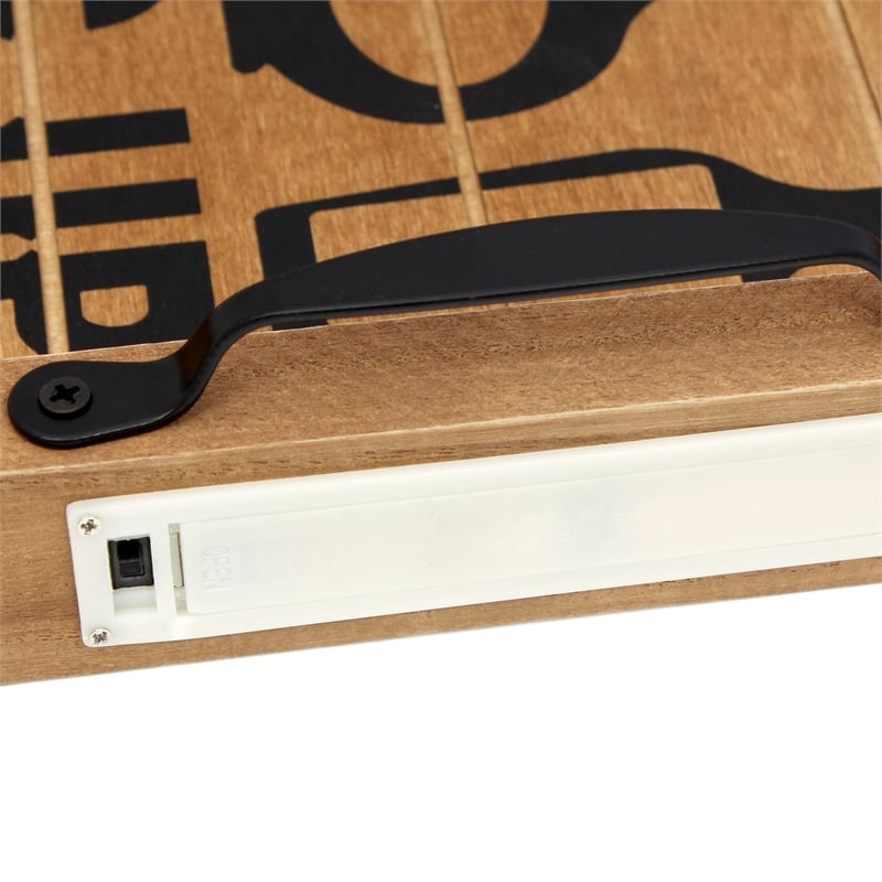 Verona Bottoms Up Wooden Serving Tray with LED in Wood & Black