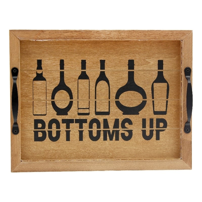 Verona Bottoms Up Wooden Serving Tray with LED in Wood & Black