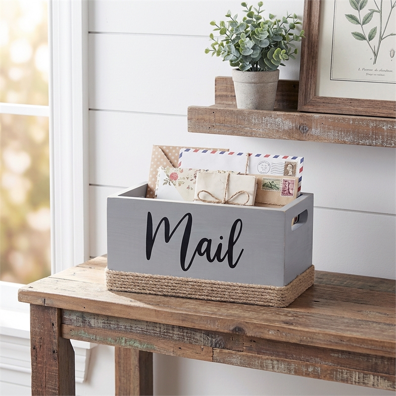 Anders Mail Box with Jute Base Finish in Gray & Black