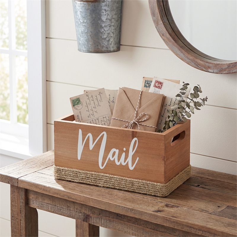 Anders Mail Box with Jute Base Finish in Wood & White