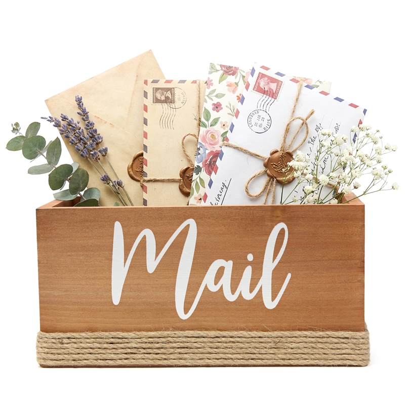 Anders Mail Box with Jute Base Finish in Wood & White