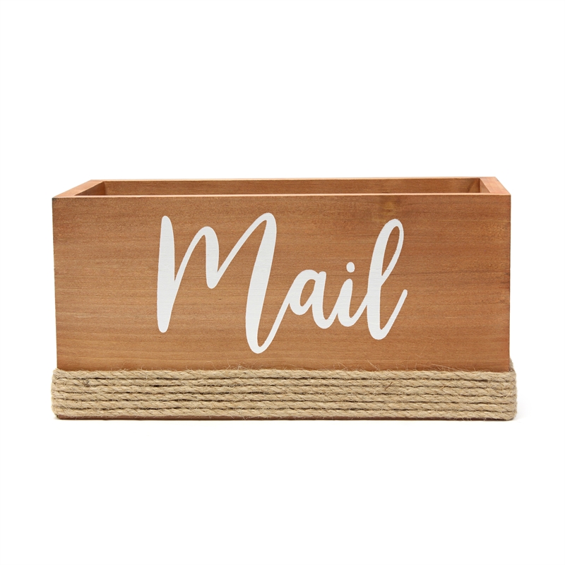 Anders Mail Box with Jute Base Finish in Wood & White