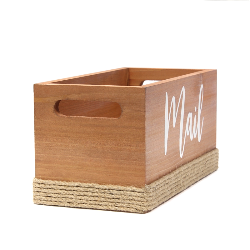 Anders Mail Box with Jute Base Finish in Wood & White