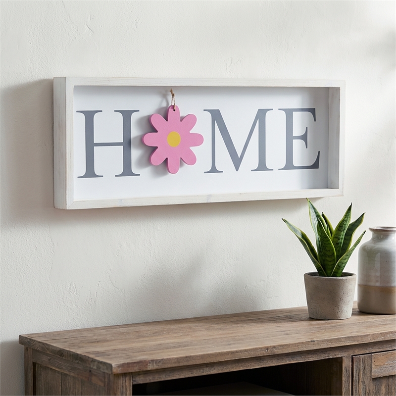 Antheia Rustic Wooden Seasonal Home Frame Wall Decor in White & Gray