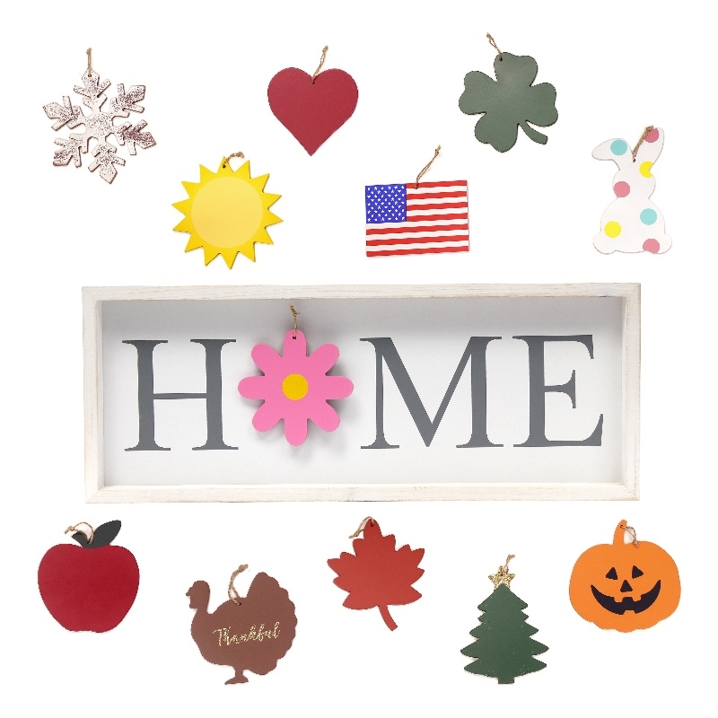 Antheia Rustic Wooden Seasonal Home Frame Wall Decor in White & Gray