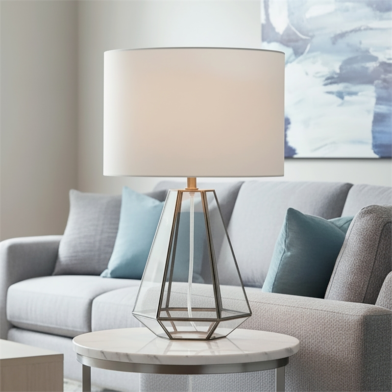 Luchia Glass & Brass Geometric Table Lamp in Clear