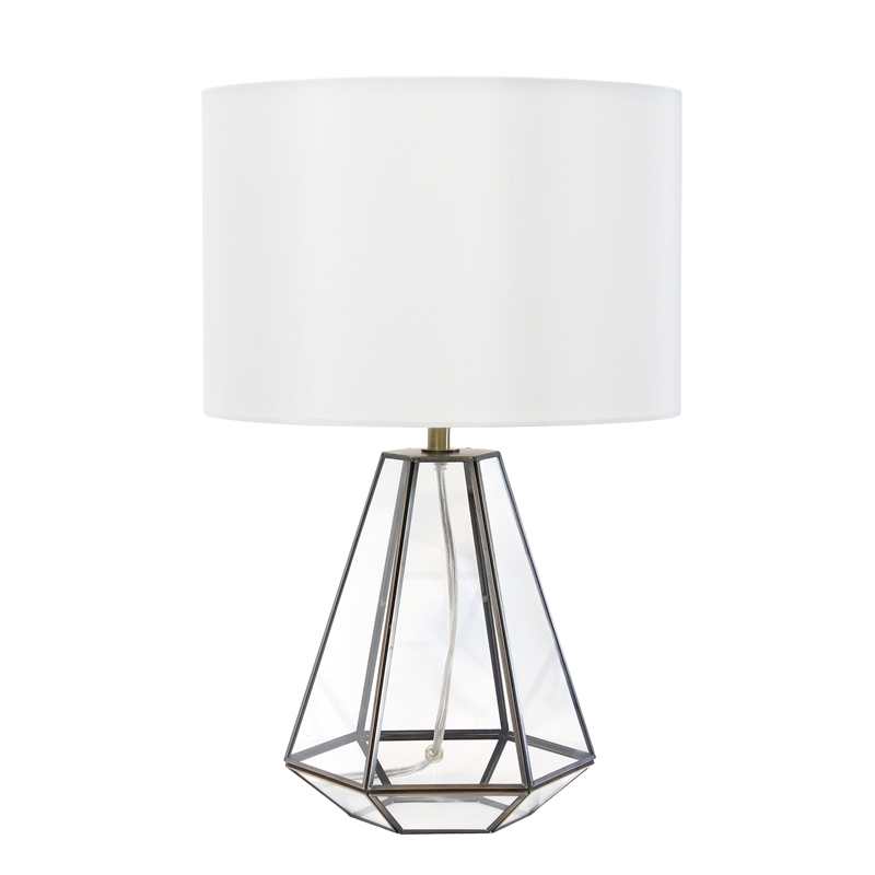Luchia Glass & Brass Geometric Table Lamp in Clear