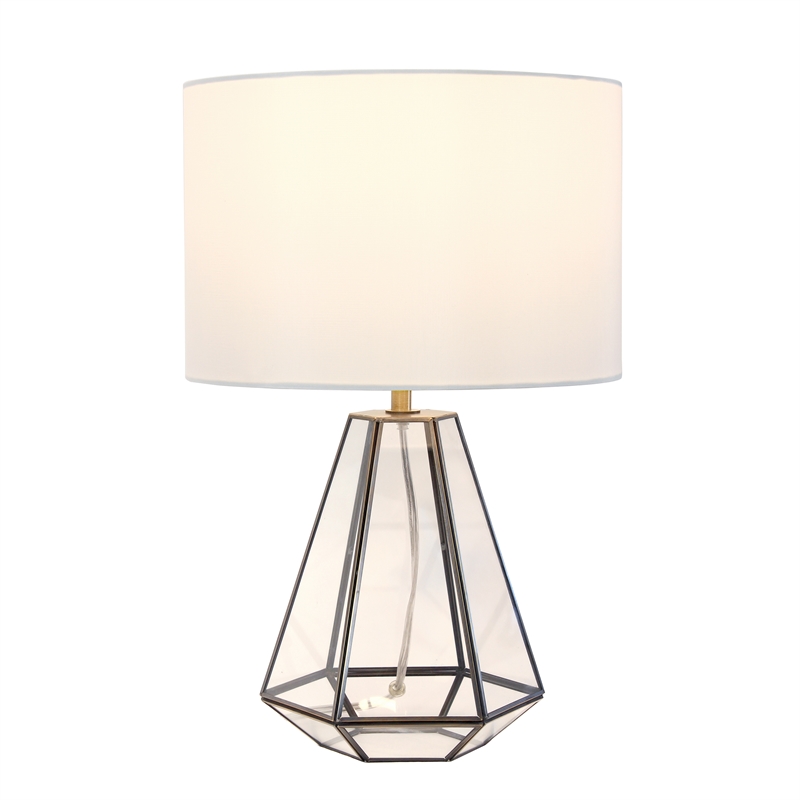 Luchia Glass & Brass Geometric Table Lamp in Clear
