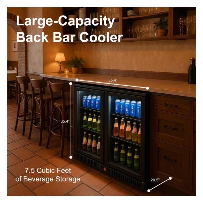 7.49 cu.ft. Two Door Backbar Cooler Black