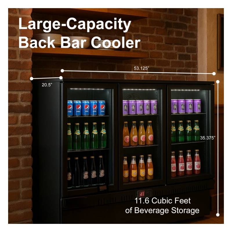 11.58 cu.ft. Three Door Backbar Cooler Black