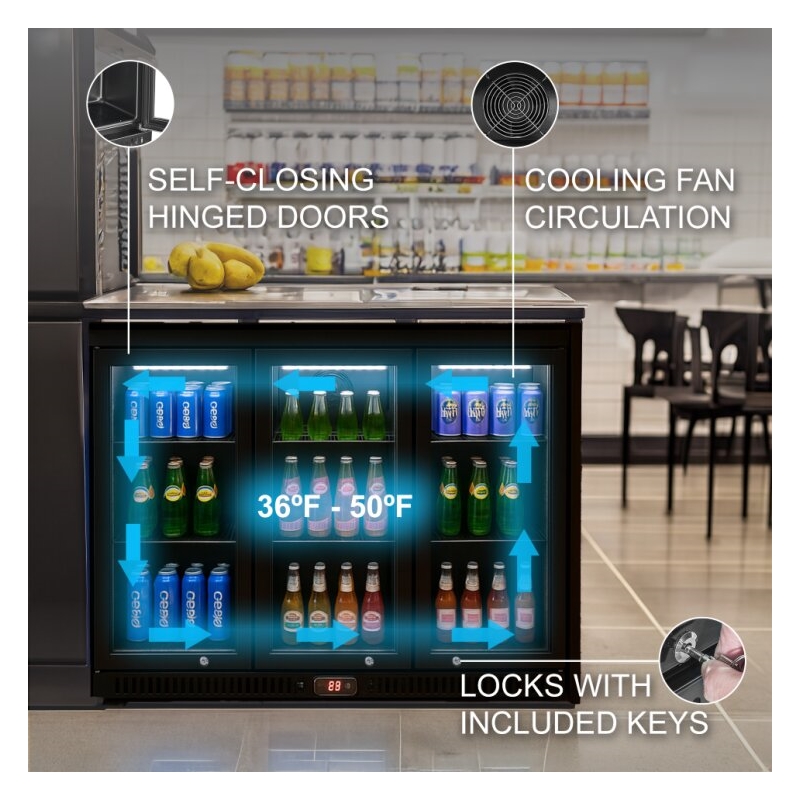 11.58 cu.ft. Three Door Backbar Cooler Black
