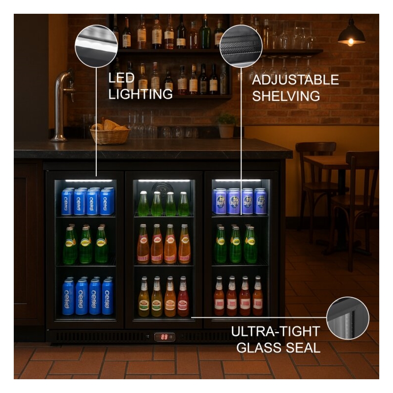 11.58 cu.ft. Three Door Backbar Cooler Black
