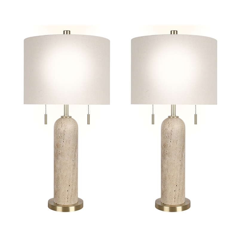 Cream Travertine Elegance Metal Table Lamp Soft Gold - Set of 2
