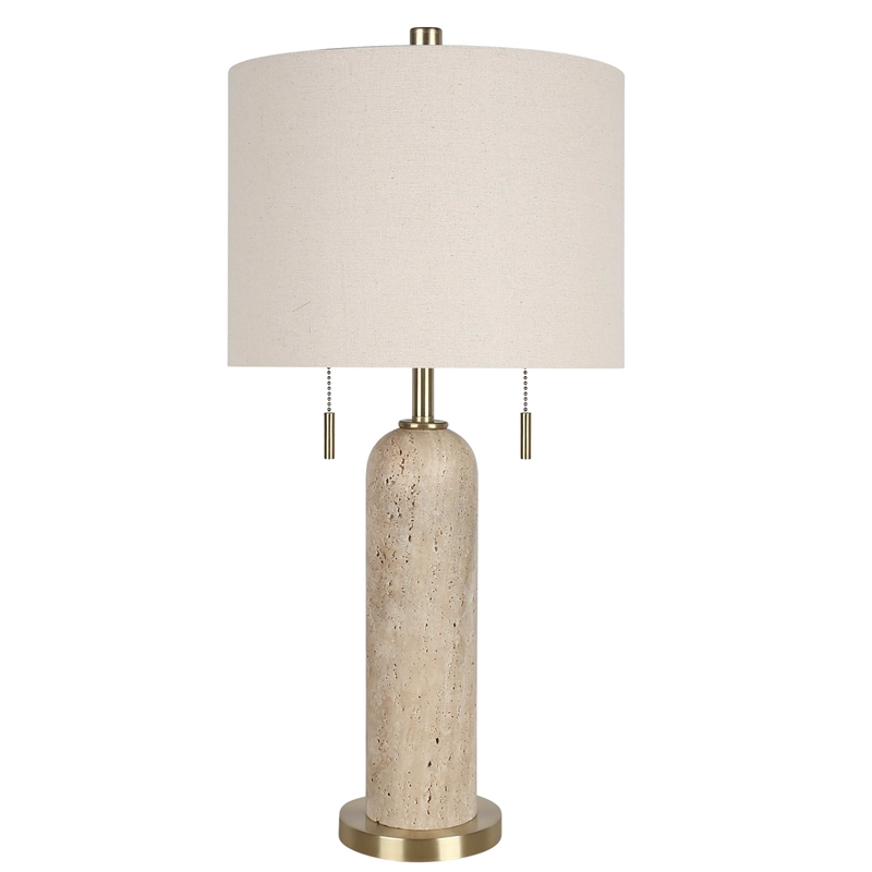 Cream Travertine Elegance Metal Table Lamp Soft Gold - Set of 2
