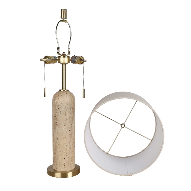 Cream Travertine Elegance Metal Table Lamp Soft Gold - Set of 2